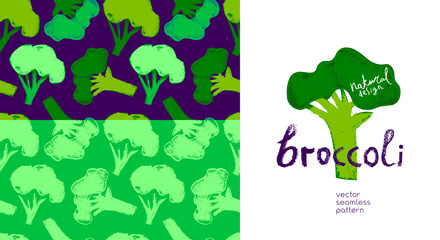 Vector broccoli pattern seamless. Green cabbage flowering illustrations. Vegan restaurant background, vegetarian wallpaper. Organic food ornament. Textured vegetable backdrop for farmers market design