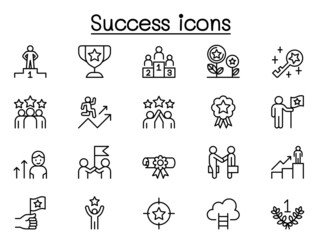 Success icons set in thin line style