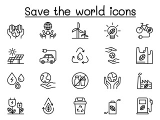 Save the world icons set in thin line style
