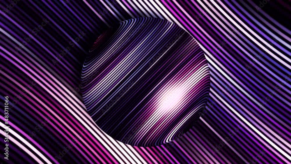 Poster abstract planet in outer space in pink colors, seamless loop. motion. spinning sphere with glowing s