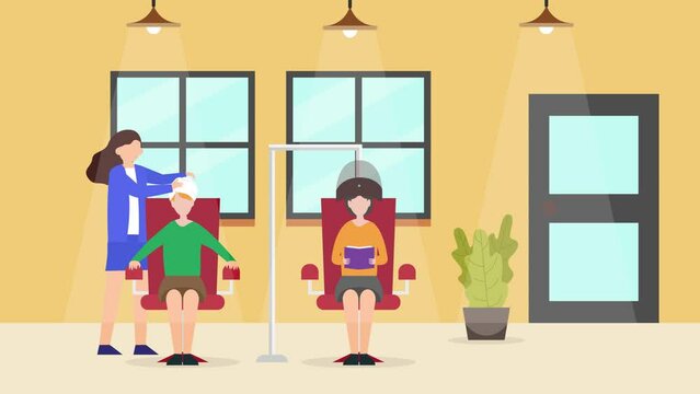 Two women getting hair steam treatment in salon