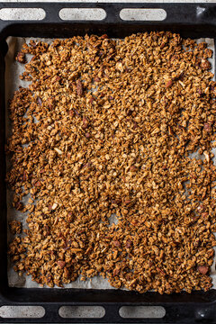 Homemade Almond Granola cooking in a pan