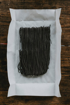 Black Cuttlefish ink coloured spaghetti