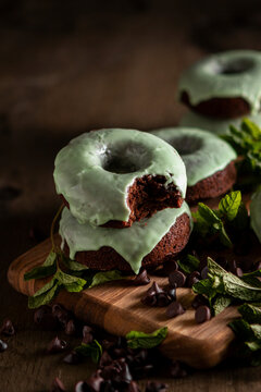 Thin Mint Donuts with a mint chocolate covering