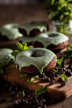 Thin Mint Donuts with a mint chocolate covering