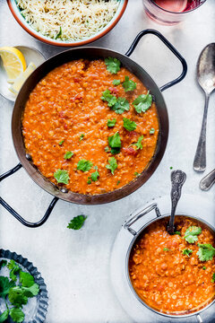 Vegan Red Lentil Dal served with cumin rice
