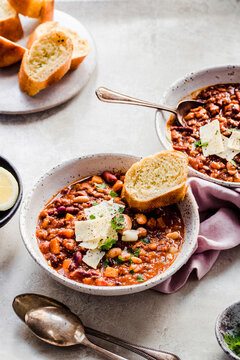 15 bean soup served with garlic bread