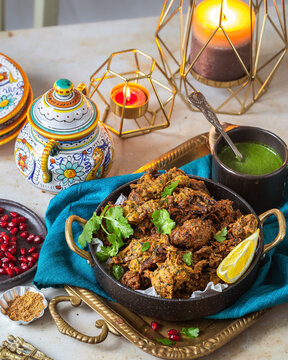 Indian pakora served as a meal on a table