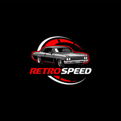 retro speed - american muscle car logo vector with emblem style