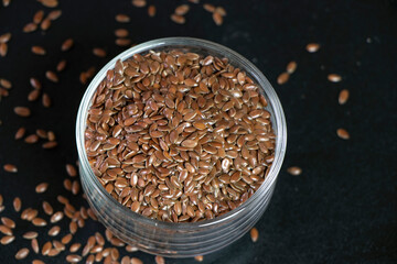 Heaps of Flax seeds in a Bowl