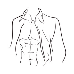 The male torso is beautiful in an unbuttoned shirt. Figure torso sketch, for the design of postcards and advertising