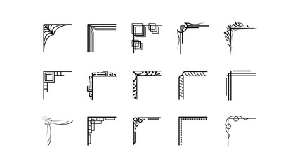 Set Hand Draw Of Corners Different Shapes Flower Decoration Vector Design Doodle Sketch Style For Wedding And Banner