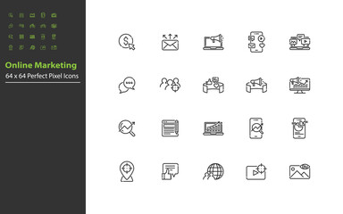 set of marketing, line icons, online marketing, business, advertise