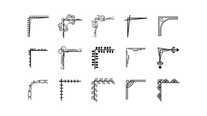 Set Hand Draw Of Corners Different Shapes Flower Decoration Vector Design Doodle Sketch Style For Wedding And Banner