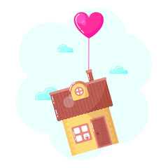 vector illustration postcard house with heart