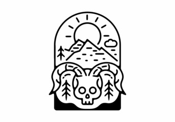 skull with curved horns illustration