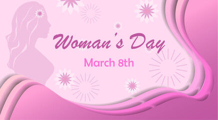 copy space women's day with pink paper cut style background by vector design