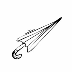 Vector umbrella. Doodle umbrella drawn with black lines. Black painted umbrella on a white background