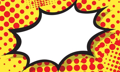 Speech bubble on rays with effect explosion background and halftone dots. For comic book and manga. Text banner.  bright dynamic cartoon illustration. Pop-art style template for your design