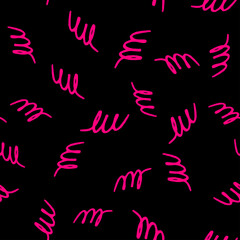 Obraz premium Seamless pattern with magenta abstract shapes on black background. Vector design for textile, backgrounds, clothes, wrapping paper, fabric and wallpaper. Fashion illustration seamless pattern.