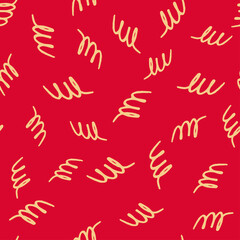 Seamless pattern with beige hooks on red background. Vector design for textile, backgrounds, clothes, wrapping paper, fabric and wallpaper. Fashion illustration seamless pattern.