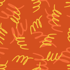 Seamless pattern with yellow abstract shapes on orange background. Vector design for textile, backgrounds, clothes, wrapping paper, fabric and wallpaper. Fashion illustration seamless pattern.