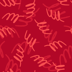 Seamless pattern with pink hooks on red background. Vector design for textile, backgrounds, clothes, wrapping paper, fabric and wallpaper. Fashion illustration seamless pattern.