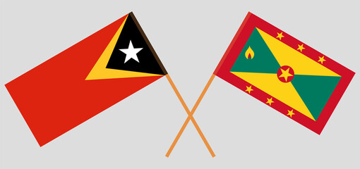 Crossed flags of East Timor and Grenada. Official colors. Correct proportion