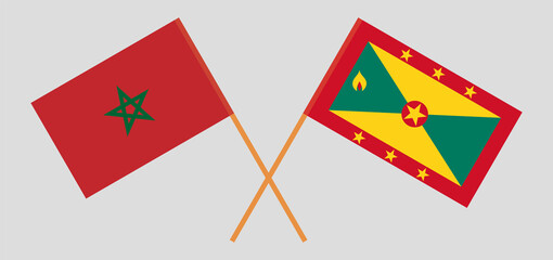 Crossed flags of Morocco and Grenada. Official colors. Correct proportion