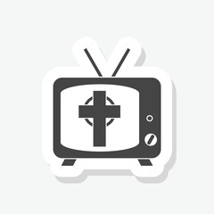 Online church pastor preaching video streaming icon sticker isolated on white background