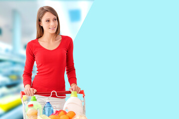 Woman doing grocery shopping at the supermarket