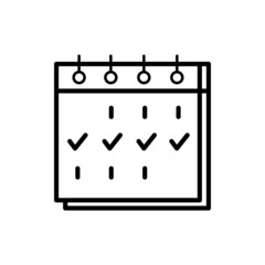 Calendar with check marks thin line icon. Planning, appointments. Modern vector illustration.