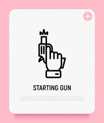 Starting gun: pistol in hand shots. Modern vector illustration of sport competition beginning.