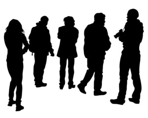 Big crowds people on street. Isolated silhouette on a white background