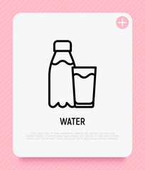Water bottle and drinking glass thin line icon. Modern vector illustration.