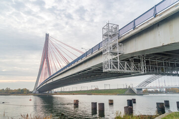 Cable-stayed road bridge over Martwa Wisla in Gdansk, Poland.