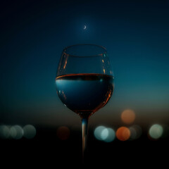 glass of wine at moon night
