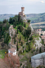 Brisighella, Ravenna. La Torre dell' Orologio sullo sperona rocciose che domina il borgo