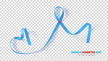 World diabetes day. Ribbon with a red drop of blood