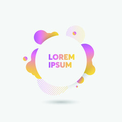 modern graphic elements. Dynamical colored forms and line. Vector illustration for banner, poster, logo, cover design. Yellow, cyan, pink, purple hatched shapes, stars and dots.