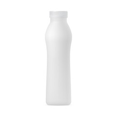 Realistic 3d vector mockup of a plastic package for milk, yogurt, dairy drinks with a lid on white background. Template of a bottle for liquid.