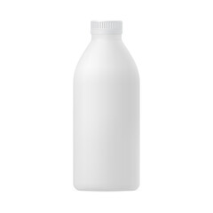 Realistic 3d mockup of a plastic bottle for milk, kefir, dairy drinks with a cap on a white background. Packaging template for various liquids, medicines, cosmetics.