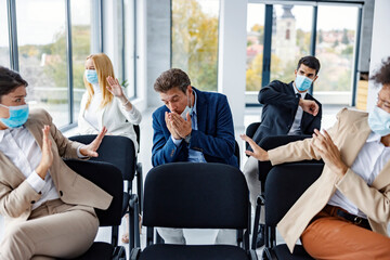 Risky symptoms on seminar between business people.