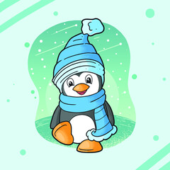 little penguin at winter cold concept