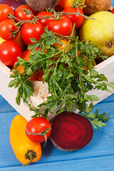 Fresh ripe fruits with vegetables as healthy nutritious snack or dessert containing vitamins