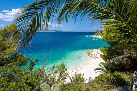 amazing view on beach in Bratus on Makarska riviera in Dalmatia in Croatia