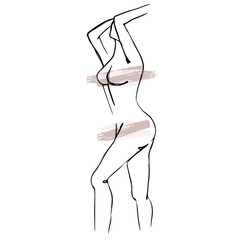 Continuous line women swimsuit exercise simple line vector summer
