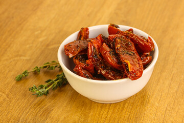 Sun-dried natural Italian tomato in the bowl