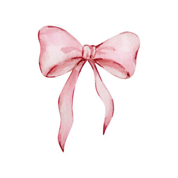 Watercolor Pink Ribbon Bow