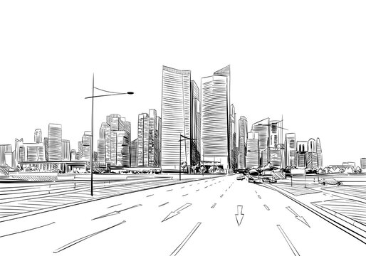 Singapore. Unusual perspective hand drawn sketch. City vector illustration